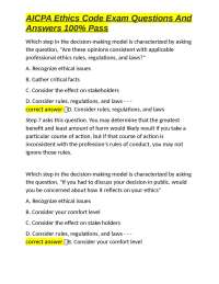 AICPA Ethics Code Exam Questions And Answers 100% Pass
