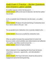 Audit Exam 2 Practice Questions and Answers - Becker