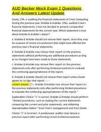 AUD Becker Mock Exam 1 Questions and Answers: Auditing and Assurance Services