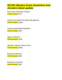 ISC491 Mastery Exam Questions and Answers: Marketing Terminology and Concepts