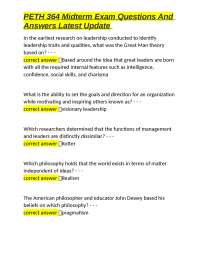 PETH 364 Midterm Exam: Leadership, Management, and Behavior