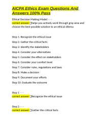 AICPA Ethics Exam Questions And Answers 100% Pass