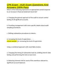 CPA Exam - AUD Exam Questions and Answers