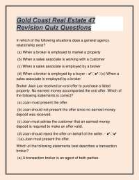 Real Estate Agency and Brokerage: Revision Quiz Questions