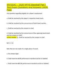 WVSSAC – 2025 NFHS Baseball Part I Test Exam Questions And Answers 100% Pass