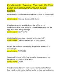 Food Handler Training - Riverside, CA Final Exam Questions And Answers