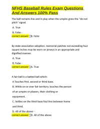 NFHS Baseball Rules Exam Questions And Answers 100% Pass