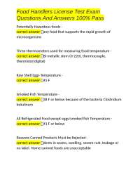 Food Handlers License Test Exam: Questions and Answers
