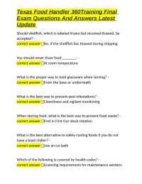 Texas Food Handler 360Training Final Exam Questions And Answers