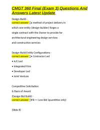 CMGT 360 Final Exam 3 Questions and Answers: Design-Build Project Delivery