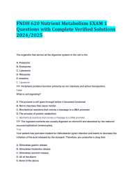 FNDH 620 Nutrient Metabolism EXAM 1: Questions with Complete Verified Solutions