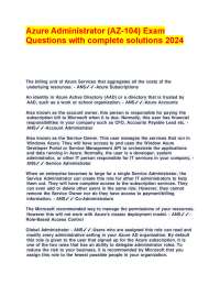 Azure Administrator (AZ-104) Exam Questions with complete solutions 2024.