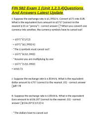 FIN 582 Exam 1: Exchange Rates and Currency Conversions