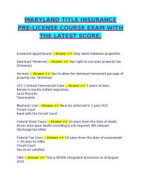 MARYLAND TITLE INSURANCE PRE-LICENSE COURSE EXAM WITH THE LATEST SCORE.