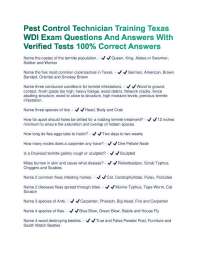 Pest Control Technician Training Texas WDI Exam Questions And Answers With Verified Tests