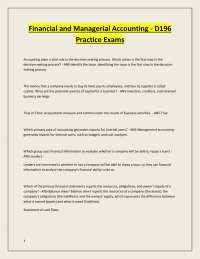 Financial and Managerial Accounting - D196 Practice Exams