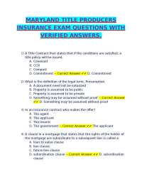 Maryland Title Producers Insurance Exam Questions and Answers