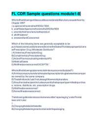 Florida Prescription Drug Regulations: Sample Questions for Modules 1-8