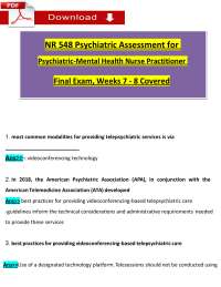 NR 548 Final Exam (Week 7 to 8) Covered: Psychiatric Assessment for PMHNP (2025 / 2026)