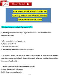 NYS EMT Certification State Exam: Actual Questions and Revised Answers
