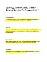 Psychology 1100 Exam 1 2024/2025: Well Answered Questions For Practice