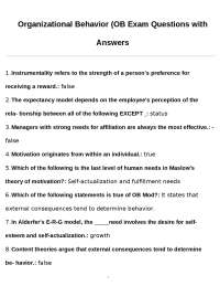 Organizational Behavior Exam Questions with Answers