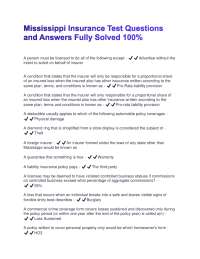 Mississippi Insurance Test Questions and Answers Fully Solved 100%