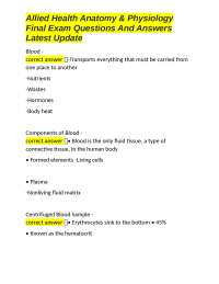 Allied Health Anatomy & Physiology Final Exam Questions and Answers