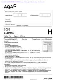 Actual 2024 AQA GCSE GERMAN 8668/WH Paper 4 Writing Higher Question Paper + Mark Scheme