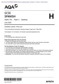 2024 AQA GCSE SPANISH 8698/SH Paper 2 Speaking Higher Candidate’s + Teacher’s + Mark Schem