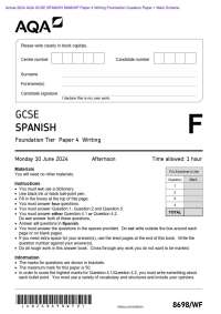 Actual 2024 AQA GCSE SPANISH 8698/WF Paper 4 Writing Foundation Question Paper + Mark Sche