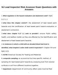 NJ Lead Inspector/ Risk Assessor Exam Questions and Answers