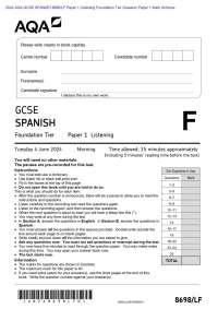 2024 AQA GCSE SPANISH 8698/LF Paper 1 Listening Foundation Tier Question Paper + Mark Sche
