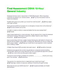 Final Assessment OSHA 10-Hour General Industry Questions And Answers Rated A+ New Update A