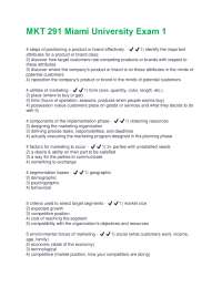 MKT 291 Miami University Exam 1: Marketing Concepts and Strategies