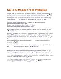 OSHA 30 Module 17 Fall Protection: Exercises and Questions