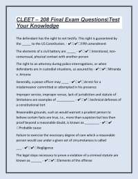 CLEET - 208 Final Exam Questions: Test Your Knowledge on Criminal Law and Procedure