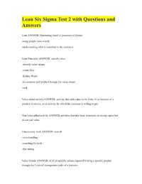 Lean Six Sigma Test 2 with Questions and Answers