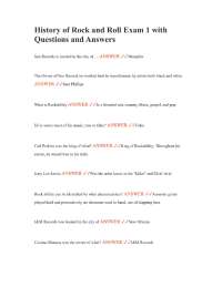History of Rock and Roll Exam 1 with Questions and Answers