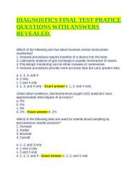 DIAGNOSTICS FINAL TEST PRATICE QUESTIONS WITH ANSWERS REVEALED