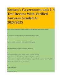 Benson's Government unit 1-4 Test Review With Verified Answers Graded A+ 2024/2025