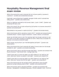 Hospitality Revenue Management Final Exam Review: Questions and Answers