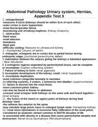 Abdominal Pathology: Urinary System, Hernias, Appendix - Test 3