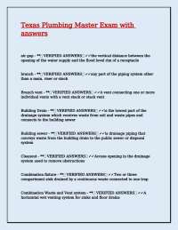Texas Plumbing Master Exam with answers