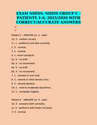 EXAM NIHSS: NIHSS GROUP C - PATIENTS 1-6, 2025/2026 WITH CORRECT/ACCURATE ANSWERS