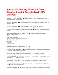 Hartman's Nursing Assistant Care: Chapter 5 and 6 Exam Solved
