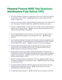 Personal Finance WISE Test Questions and Answers