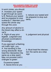 MVA LEARNER'S PERMIT TEST GUIDE QUESTIONS AND ANSWERS 2024-25