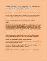TOEFL IBT 66 Speaking Questions with 100% Correct Answers | Latest Version 2025 | Verified