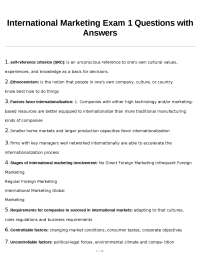 International Marketing Exam 1 Questions and Answers